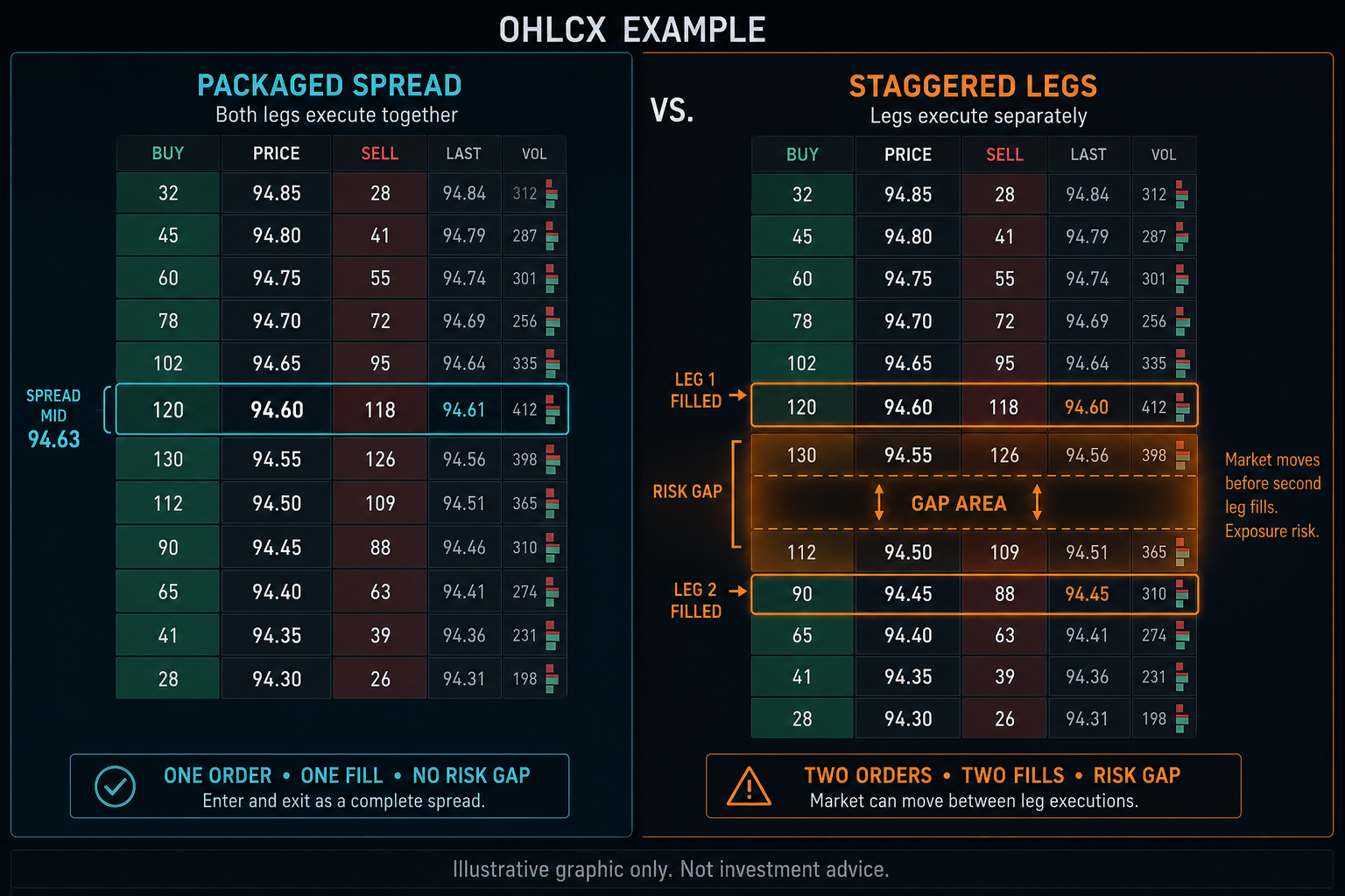Options chain and stock depth ladder shown together for execution comparison during session.